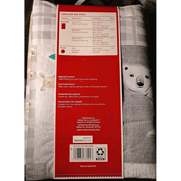 Round Tablecloth Christmas Reindeer Bear Foxes Winter PEVA 70" White Gray Nature - Picture 4 of 4